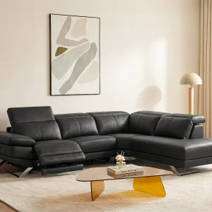 Elektrische relaxzitbank met hoek rechts van zwart vaarsleer PUNO II Elektrische relaxzitbank met hoek rechts van zwart vaarsleer PUNO II