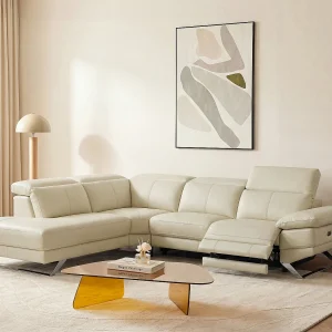 Elektrische relaxzitbank met hoek links van beige vaarsleer PUNO II Elektrische relaxzitbank met hoek links van beige vaarsleer PUNO II