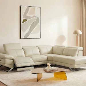 Elektrische relaxzitbank met hoek rechts van beige vaarsleer PUNO II Elektrische relaxzitbank met hoek rechts van beige vaarsleer PUNO II