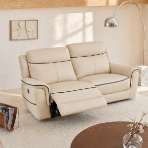 Elektrische driezitsrelaxbank van beige leer ADELIO Elektrische driezitsrelaxbank van beige leer ADELIO