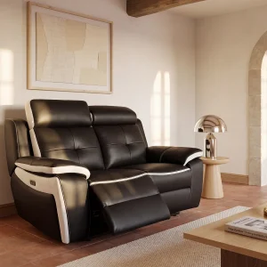 Elektrische relaxfauteuil leer ANGELIQUE – Zwart/ wit