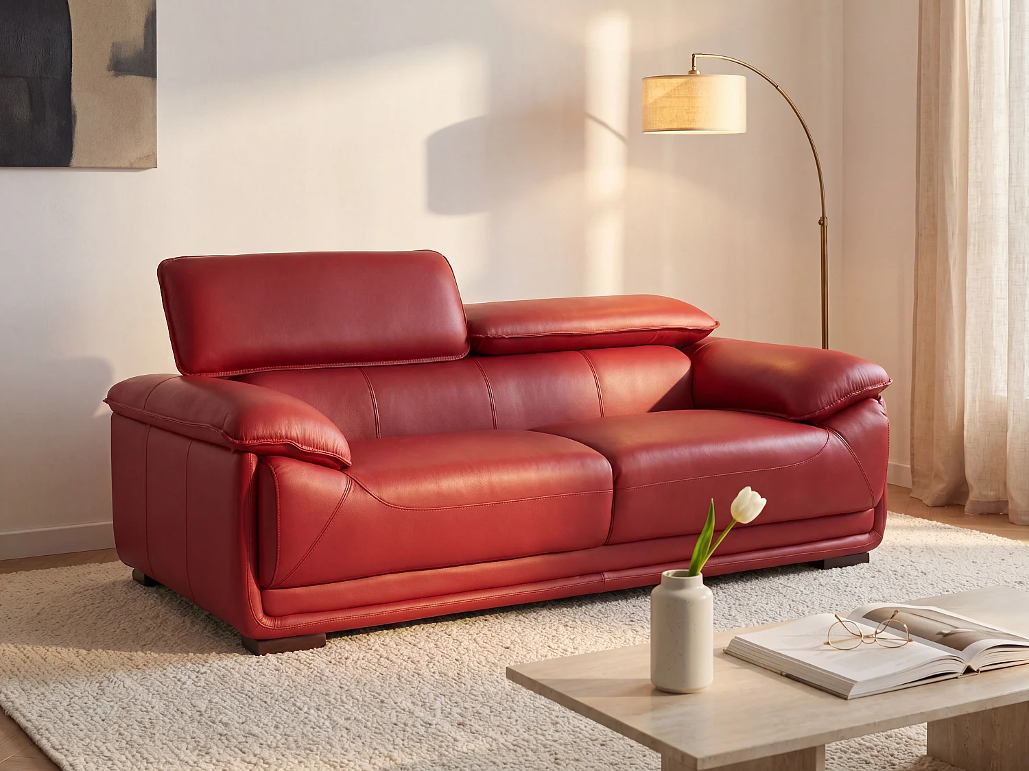 Driezitsbank van leer MACELO - Rood - Koop nu!