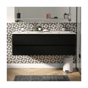 Dubbele wastafel van 120 cm met keramisch blad en SORRENTO kranen Dubbele wastafel van 120 cm met keramisch blad en SORRENTO kranen