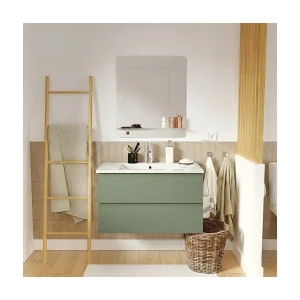Enkele wastafelmeubel van 80 cm, eikenhouten afwerking, met kraan en spiegel SORRENTO Enkele wastafelmeubel van 80 cm, eikenhouten afwerking, met kraan en spiegel SORRENTO