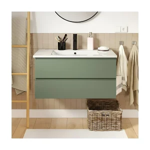 Enkele wastafelmeubel van 80 cm met eikenhouten afwerking, inclusief wastafel en kraan SORRENTO Enkele wastafelmeubel van 80 cm met eikenhouten afwerking, inclusief wastafel en kraan SORRENTO