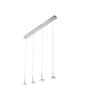 Fabas Luce Dunk 4-lichts hanglamp – 32W dimbare LED – Geborsteld aluminium Lineair design Fabas Luce Dunk 4-lichts hanglamp – 32W dimbare LED – Geborsteld aluminium Lineair design