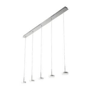 Fabas Luce Dunk 5-lichts hanglamp – 40W dimbare LED – Geborsteld aluminium Lineair design Fabas Luce Dunk 5-lichts hanglamp – 40W dimbare LED – Geborsteld aluminium Lineair design