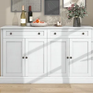 Dressoir met 4 deuren en 2 laden – MDF hout en metalen handgrepen – kleur eiken en wit – 150 x 40 x 86 cm Dressoir met 4 deuren en 2 laden – MDF hout en metalen handgrepen – kleur eiken en wit – 150 x 40 x 86 cm