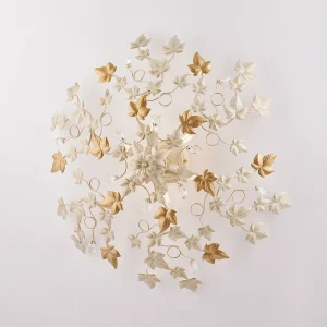 Edera Plafonnier en fer laqué ivoire décor or antique et strass cristal 6 lumières H.22 d.80 BL50-PL6-AV Edera Plafonnier en fer laqué ivoire décor or antique et strass cristal 6 lumières H.22 d.80 BL50-PL6-AV