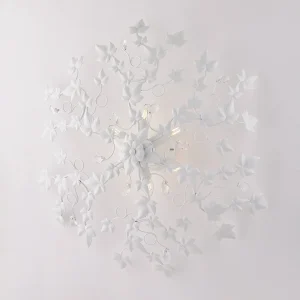 Edera Plafonnier en fer laqué blanc décoration effet shabby chic et strass cristal 6 lumières H.22 d.80 BL50-PL6-BCO Edera Plafonnier en fer laqué blanc décoration effet shabby chic et strass cristal 6 lumières H.22 d.80 BL50-PL6-BCO