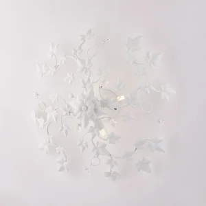 Edera Plafonnier en fer laqué blanc décoration effet shabby chic et strass cristal 4 lumières H.22 d.60 BL50-PL4-BCO Edera Plafonnier en fer laqué blanc décoration effet shabby chic et strass cristal 4 lumières H.22 d.60 BL50-PL4-BCO