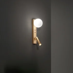 Fog – Bedwandlamp met USB en USB-C, 3W LED + G9, Witte bol, 3000K, Verstelbare behuizing, Glazen diffuser – Perenz – Goud Fog – Bedwandlamp met USB en USB-C, 3W LED + G9, Witte bol, 3000K, Verstelbare behuizing, Glazen diffuser – Perenz – Goud