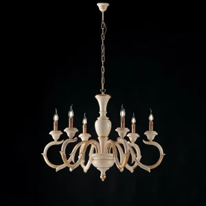 Fiorenza Lustre en bois ivoire et feuille d'or 6 lumières 125 d.91 BL172-6-AV Fiorenza Lustre en bois ivoire et feuille d'or 6 lumières 125 d.91 BL172-6-AV