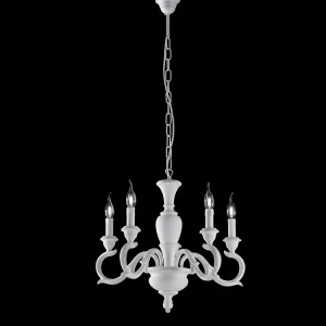 Fiorenza Lustre Shabby en bois blanc 5 lumières 110 d.50 BL172-5-BCO Fiorenza Lustre Shabby en bois blanc 5 lumières 110 d.50 BL172-5-BCO