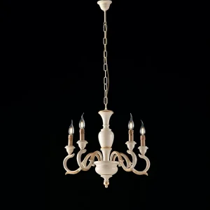 Fiorenza Lustre en bois ivoire et feuille d'or 5 lumières 110 d.50 BL172-5-AV Fiorenza Lustre en bois ivoire et feuille d'or 5 lumières 110 d.50 BL172-5-AV
