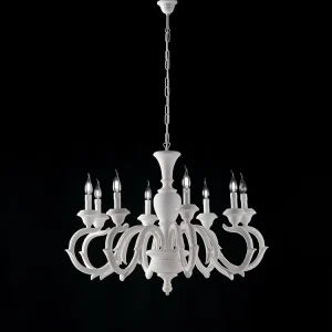 Fiorenza Lustre Shabby en bois blanc 8 lumières 125 d.93 BL172-8-BCO Fiorenza Lustre Shabby en bois blanc 8 lumières 125 d.93 BL172-8-BCO