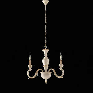 Fiorenza Lustre en bois ivoire et feuille d'or 3 lumières 110 d.43 BL172-3-AV Fiorenza Lustre en bois ivoire et feuille d'or 3 lumières 110 d.43 BL172-3-AV