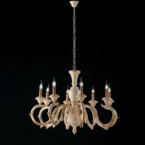 Fiorenza Lustre en bois ivoire et feuille d'or 8 lumières 125 d.93 BL172-8-AV Fiorenza Lustre en bois ivoire et feuille d'or 8 lumières 125 d.93 BL172-8-AV