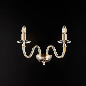 Franz Applique en fer doré avec verre transparent 2 lumières .39 P.25 BL275-AP2-OR Franz Applique en fer doré avec verre transparent 2 lumières .39 P.25 BL275-AP2-OR