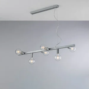 Fabian Suspension en fer laqué blanc et argent 6 lumières L.101 X 16 BL293-6-ARG Fabian Suspension en fer laqué blanc et argent 6 lumières L.101 X 16 BL293-6-ARG