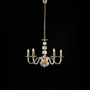 Franz Lustre doré verre transparent et strass 5 lumières 110 d.60 BL275-5-OR Franz Lustre doré verre transparent et strass 5 lumières 110 d.60 BL275-5-OR