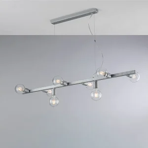 Fabian Suspension en fer laqué blanc et argent 8 lumières L.121 X 16 BL293-8-ARG Fabian Suspension en fer laqué blanc et argent 8 lumières L.121 X 16 BL293-8-ARG