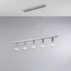 Fabian Suspension en fer laqué blanc et argent 5 lumières L.101 X 5 BL293-5-ARG Fabian Suspension en fer laqué blanc et argent 5 lumières L.101 X 5 BL293-5-ARG