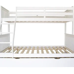 Drievoudig stapelbed + onderschuifbed hout wit 135×190/90x190cm