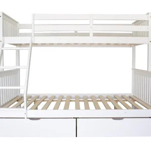 Drievoudig stapelbed + 2 lades hout wit 135×190/90x190cm