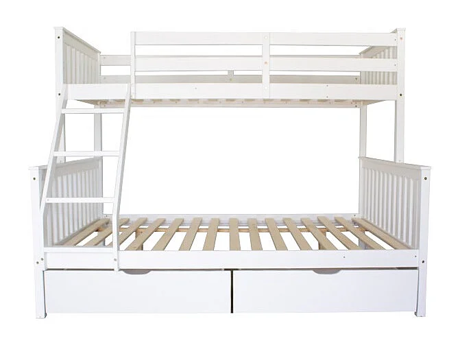 Drievoudig stapelbed + 2 lades hout wit 135x190/90x190cm