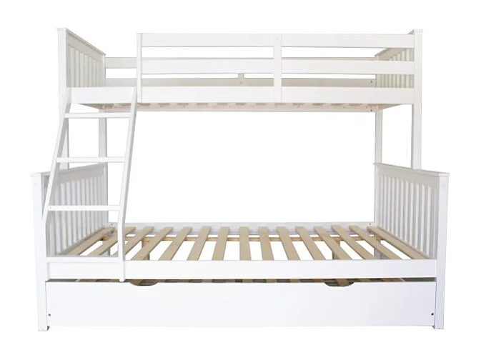 Drievoudig stapelbed + opberglade hout wit 135x190/90x190cm