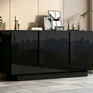Dressoir 160x35x60 cm – 3 deuren en 6 planken – Hoogglans afwerking – Spaanplaat – Zwart Dressoir 160x35x60 cm – 3 deuren en 6 planken – Hoogglans afwerking – Spaanplaat – Zwart