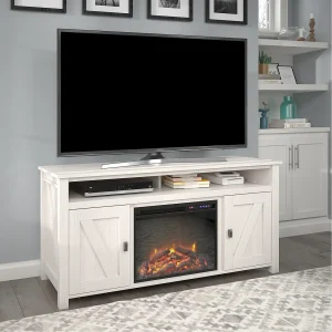 Farmington-Wit spaanplaat TV-meubel met elektrische open haard Farmington-Wit spaanplaat TV-meubel met elektrische open haard