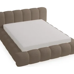 Emporius Cloud Gestoffeerd bed 140×200 cm  – tweepersoonsbed, luxe bed met lattenbodem, opbergruimte – Bouclé Bruin (Anthology 5)