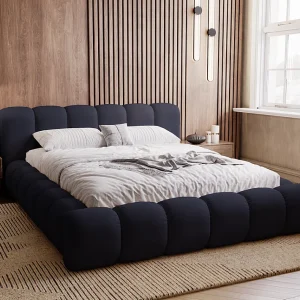 Emporius gestoffeerd bed 140×200 Cloud – Gestoffeerd Hoofdeinde, Lattenbodem, Opbergruimte – Tweepersoonsbed Fluweel – Blauw (Jupiter 70)