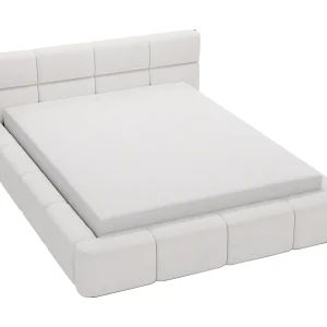 Emporius tweepersoonsbed 180×200, gestoffeerd bed Oslo –  dik foam, lattenbodem, fluwelen – Beige (Solar 3)