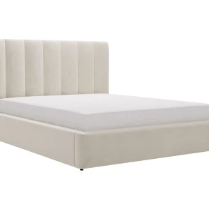 Emporius Velor gestoffeerd bed 160×200 – bed met opbergruimte en bedlade, tweepersoonsbed 160×200 fluwelen Crème (Magic Velvet 2201)