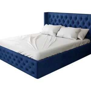 Emporius Tweepersoonsbed 180×200 Rolia – gestoffeerd bed met opbergruimte, Slaapkamer, Tienerkamer – Fluweel Blauw (Kronos 09)