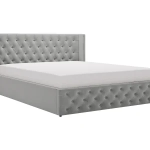 Emporius Rolia bed met opbergruimte 180×200 – tweepersoonsbed 180×200 gestoffeerd bed fluwelen Grijs (Magic Velvet 2217)