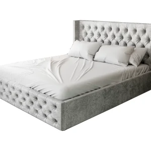 Emporius Tweepersoonsbed 180×200 Rolia – gestoffeerd bed met opbergruimte, Slaapkamer, Tienerkamer – Fluweel Grijs (Paros 05)
