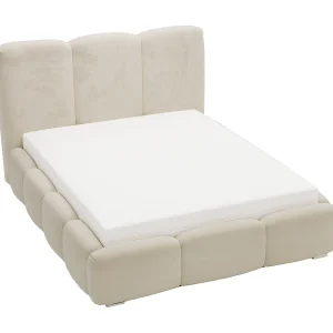 Emporius gestoffeerd bed met lattenbodem 140×200 Merkad – Tweepersoonsbed – hoogwaardig comfortabel bed, fluweel – Beige (Magic Velvet 2201)