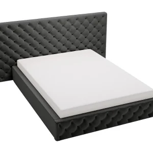 Emporius tweepersoonsbed 180×200 Bella, glamourstijl – gestoffeerd bed, chesterfield, opbergruimte – fluweel Zwart (Magic Velvet 2219)