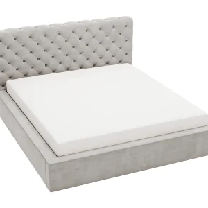 Emporius Tweepersoonsbed 180×200 Ali – glamourstijl, gestoffeerd bed, lattenbodem, opbergruimte – fluweel Lichtgrijs (Magic Velvet 2218)