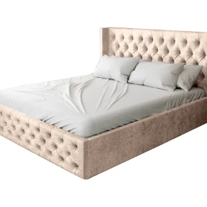 Emporius Tweepersoonsbed 200×200 Rolia – gestoffeerd bed met opbergruimte, Slaapkamer, Tienerkamer – Fluweel Beige (Paros 02)
