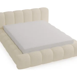Emporius Cloud Gestoffeerd bed 140×200 cm  – tweepersoonsbed, luxe bed met lattenbodem, opbergruimte – Bouclé Beige (Anthology 3)
