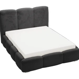 Emporius gestoffeerd bed met lattenbodem 140×200 Merkad – Tweepersoonsbed – hoogwaardig comfortabel bed, fluweel – Zwart (Magic Velvet 2219)
