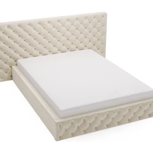 Emporius tweepersoonsbed 180×200 Bella, glamourstijl – gestoffeerd bed, chesterfield, opbergruimte – fluweel Beige (Magic Velvet 2201)