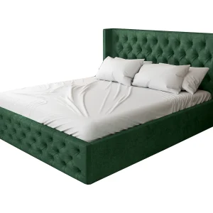 Emporius Tweepersoonsbed 200×200 Rolia – gestoffeerd bed met opbergruimte, Slaapkamer, Tienerkamer – Fluweel Groen (Kronos 19)