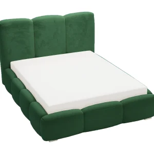 Emporius gestoffeerd bed met lattenbodem 140×200 Merkad – Tweepersoonsbed – hoogwaardig comfortabel bed, fluweel – Groen (Magic Velvet 2225)