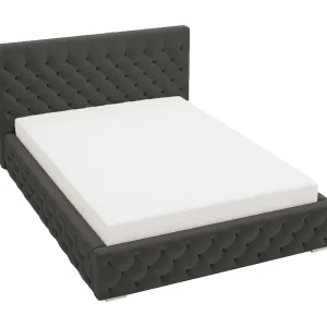 Emporius Gestoffeerd bed met groot hoofdeinde Elira tweepersoonsbed 200×200 – lattenbodem, bedlade, fluwelen – Zwart (Magic Velvet 2219)